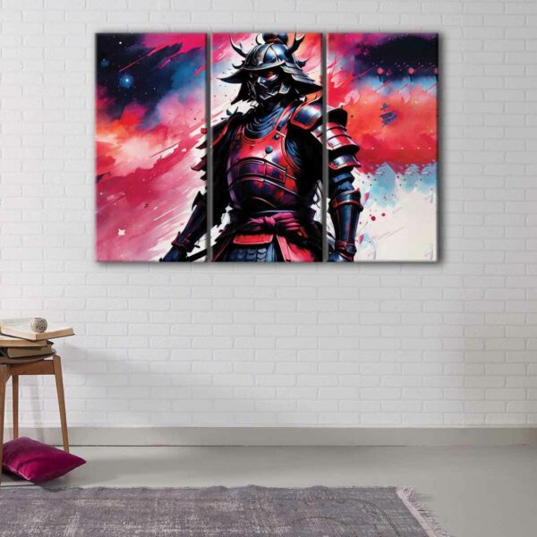 3 panels red samurai canvas art