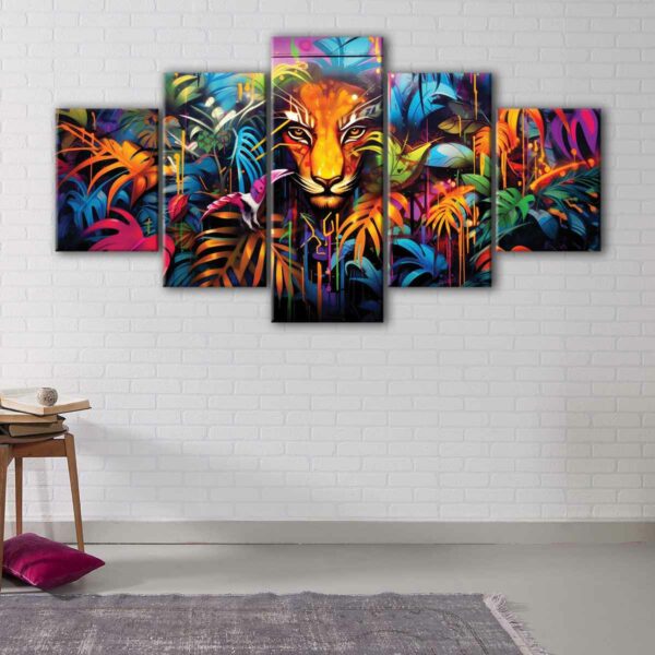 5 panels lion graffiti canvas art
