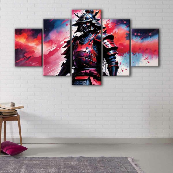 5 panels red samurai canvas art