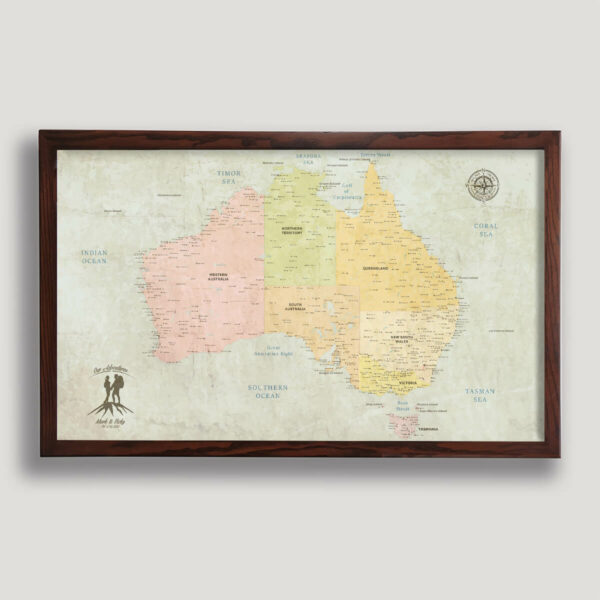 Classic push pin Australia map - Brown frame