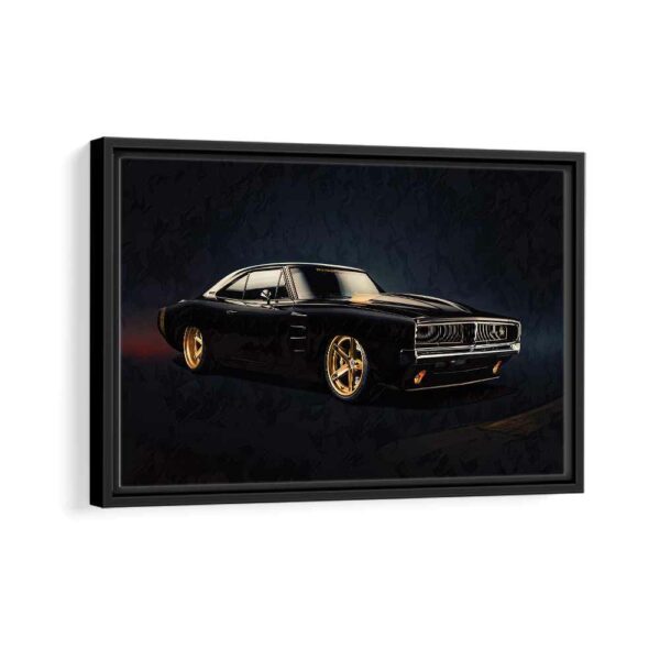 black dodge charger framed canvas black frame