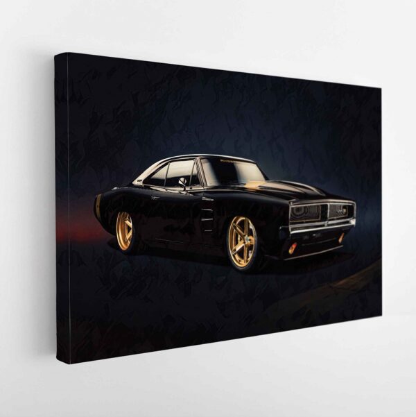 black dodge charger stretched canvas