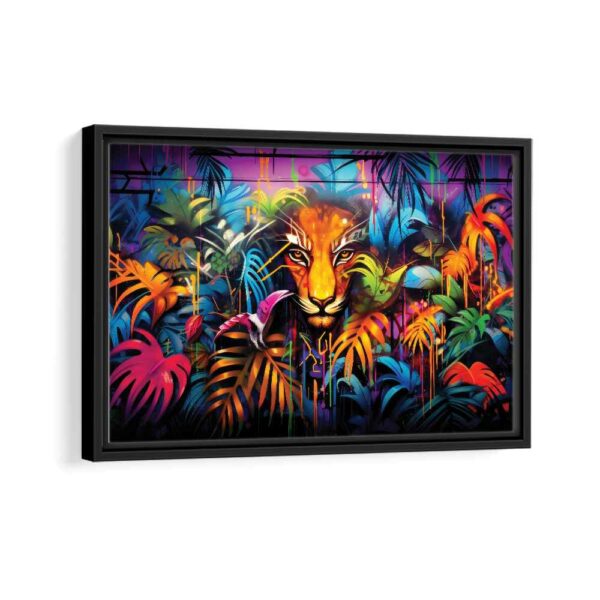 lion graffiti framed canvas black frame
