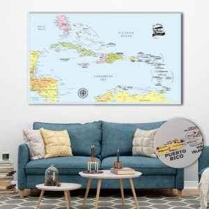 Colorful push pin Caribbean map featured